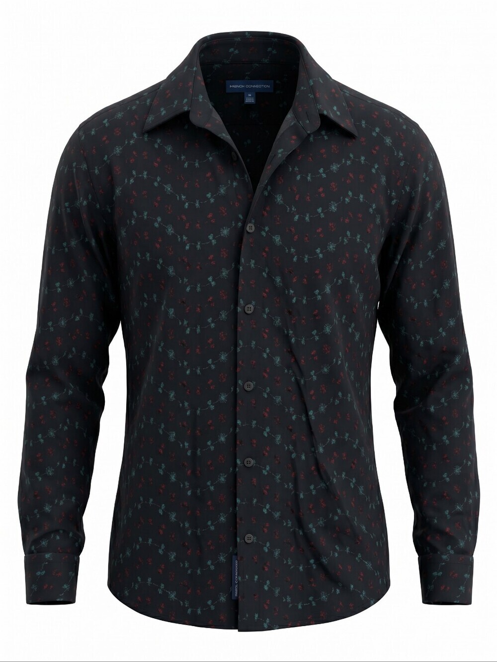 French Connection Floral Embroidered  Dress Shirt Button Down Glam Rock Festival